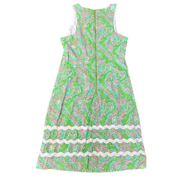 Lilly Pulitzer Size 00 Mini Dress Shorly Blue Green Chomp Alligator Shift Beaded - Picture 3 of 6